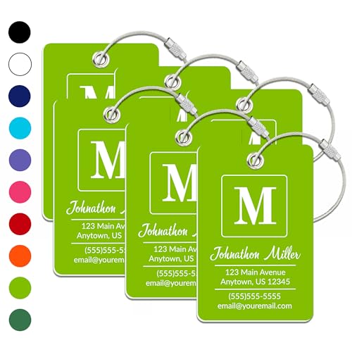 Personalized Luggage Tag | 6 Pack | Custom Luggage Tags for Suitcases | Kids Backpack Tag | 10 Color Options & Choose Font, Font Color - color: Lime, size: 6 pack - Large