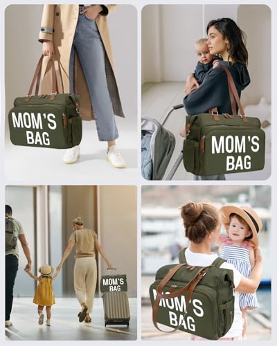 Mom‘s Diaper Bag 4 in 1 Diaper Baby Tote, Hospital Bag for Labor & Delivery, Large Waterproof Baby Travel Weekender with 3 Insulated Pockets,Olive Green - color: Olive Green M