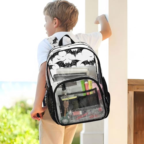 Halloween Black Bats Clear Backpack PVC Transparent Backpack Lightweight Book Bags Capacity Clear Bag for Boys Girls - color: White