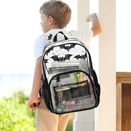 Halloween Black Bats Clear Backpack PVC Transparent Backpack Lightweight Book Bags Capacity Clear Bag for Boys Girls - color: White