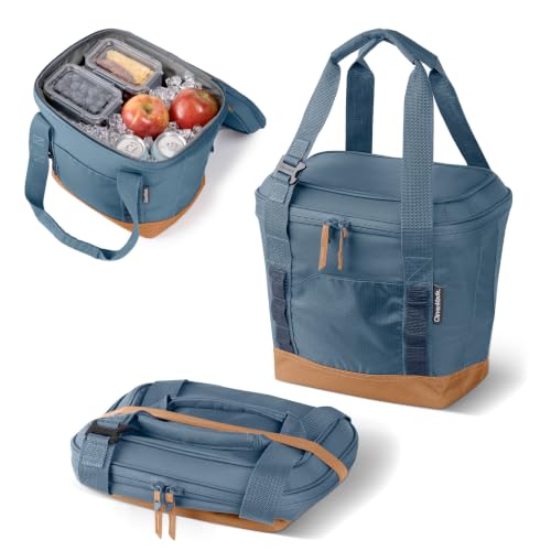 CleverMade Pacifica Collapsible Cooler Bag – Small Portable Cooler Bag for Travel, Foldable Insulated Cooler for Beach, Picnic & Road Trips, Holds Up to 18 Cans, Leakproof Soft Carry Cooler - Ocean - color: Ocean Cognac, size: Small
