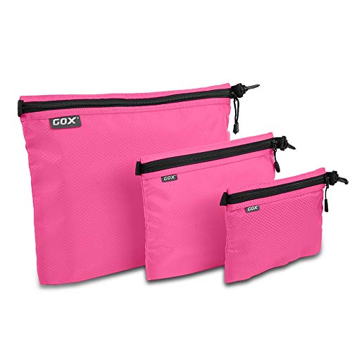 GOX 3 Pack Travel Toiletry Bag for Men Carry On Packing Organizer Zipper Pouch Portable Cosmetic Pouch Accessory Document Electronics (Pink) - color: Pink