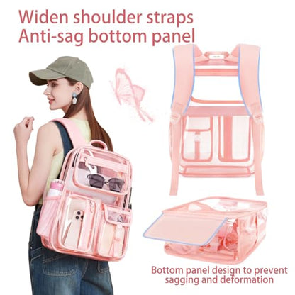 Pink See Through Backpack For Women, Clear Backpack Heavy Duty,Clear BookBag,16 x11 x5inch TPU Large Capacity for School,stadium events, Sport Events,Travel,mochila transparente para mujer (Pink) - color: Pink