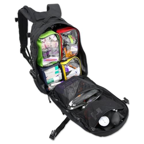 Lightning X Stocked Modular Trauma & Bleeding First Aid Responder Medical Backpack + Kit + Hydration Bladder - Black - color: Black W/ Hydration Bladder