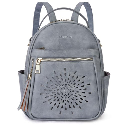 APHISON Small Backpack Purse for Women Cute PU Leather Mini Backpacks Ladies Casual Lightweight Travel Daypack Waterproof - color: 3-blue, size: Small