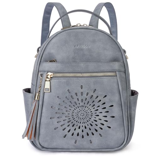 APHISON Small Backpack Purse for Women Cute PU Leather Mini Backpacks Ladies Casual Lightweight Travel Daypack Waterproof - color: 3-blue, size: Small