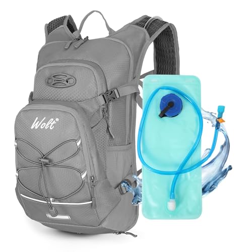 WOLT Hydration Backpack 18L Hiking Water Backpack with 2L Water Bladder for Men Women, Hydration Pack for Running Cycling Biking and Climbing - color: Lightgray