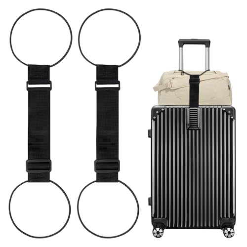 2 Pack Luggage Connector Straps, Adjustable Bungee Elastic Belt, for Attaching Extra Bags Purse to Suitcase Handle, Easy to Travel (Black)