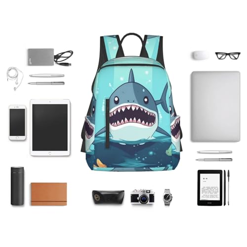 Cartoon shark floating in water Travel Backpack for Men & Women 14 inch Laptop Backpack Waterproof Work Back Pack - color: Cartoon Shark Floating in Water