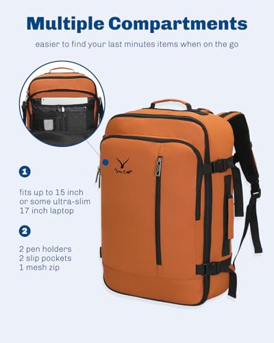 Hynes Eagle 38L Flight Approved Backpack Carry On Travel Bag for Men Women - color: Bronze