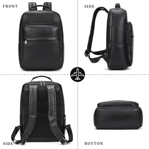Laptop Leather Travel Backpack For Men Carry On Back Pack For Business Work computer Backpacks Fit 15.6" Laptop - color: Bb-19 Black