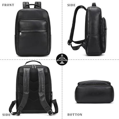 Laptop Leather Travel Backpack For Men Carry On Back Pack For Business Work computer Backpacks Fit 15.6" Laptop - color: Bb-19 Black