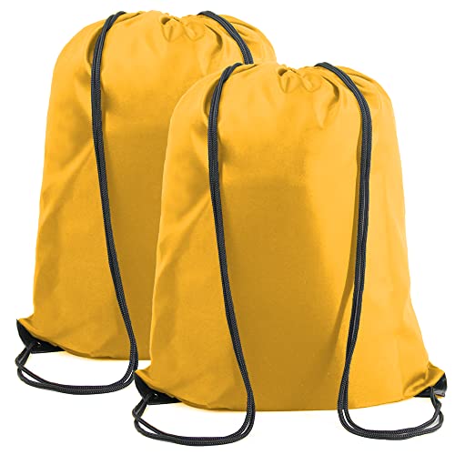 BeeGreen Yellow Drawstring Backpack Bags Bulk 2 Pack X-Large 22.4" L x 17.5" W Sports Cinch Sackpack Gym String Bags Machine Washable Heavy Duty for Men Women - color: Yellow