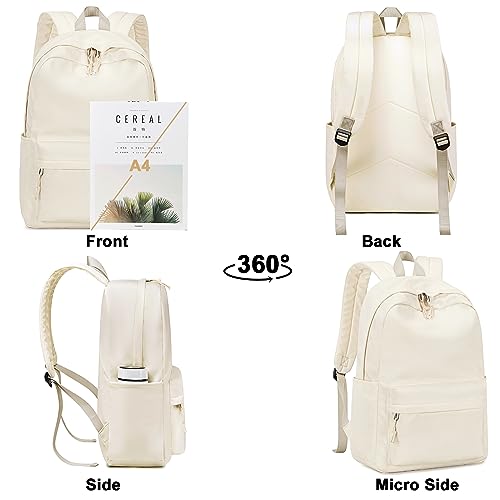Bluboon Backpack for School Teen Girls Bookbags with Lunch Bag & Pencil Case Aesthetic Water Resistant School Bags for Kids - color: Beige