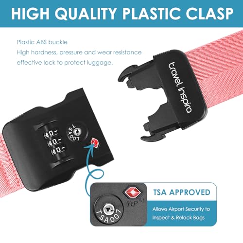 Travel Inspira Luggage Straps for Suitcases with TSA Lock, Protect Your Luggage Anti-Burst, High Visibility Color, Easy to Identify Luggage Adjustable Heavy Duty Belt for 20-28 Inch Suitcases - color: Pink