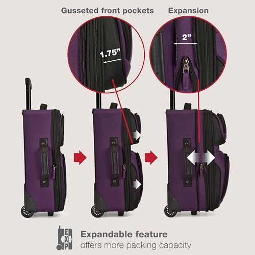 U.S. Traveler Rio Lightweight Softside Rolling Carry-on Suitcase, 2-Wheel Set, Purple - color: Purple, size: 21"/14"