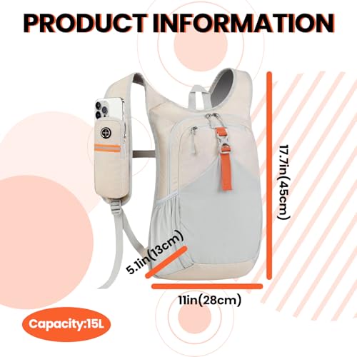15L Hiking Backpack for Men Women, Foldable Packable Back Pack Ultralight Hiking Daypack for Travel Outdoor, Beige - color: Beige