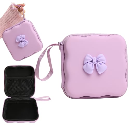 Charger Cover Storage Bag, Cute 3D Bow Tie Waves Design Charger Protector Travel Storage Case, Earphone Wire Saver Cable Cord Organizer Wireless Earphone Storage Box, Purple Bow - color: Purple Bow