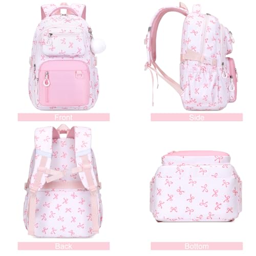 Bevalsa Backpack for Girls 3PCS Teen Girls Pink Bow Backpack for School with Lunch Bag Pencil Case Cute Kids Laptop Backpacks Bookbag for Elementary Middle High School College Student (Bow) - color: Pink Bow