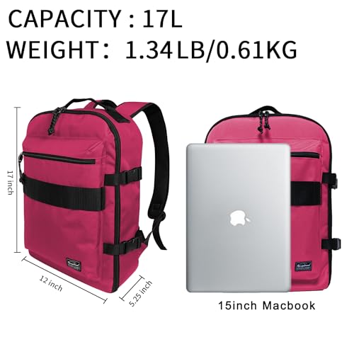 Travel Backpack 17L Lightweight Casual Small Carry-on Daypack 15-inch Laptop Notebook, Underseat Overnight Weekender, Rasberry - color: Rasberry