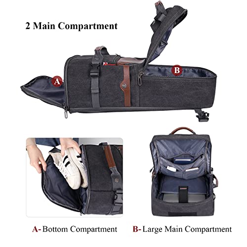 WITZMAN Travel Backpack for Men Women Carry on Luggage Backpack Canvas Rucksack Duffel bag with Shoe Compartment（A2021 big size black） - color: 22.5 Inch Black