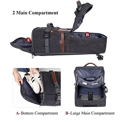 WITZMAN Travel Backpack for Men Women Carry on Luggage Backpack Canvas Rucksack Duffel bag with Shoe Compartment（A2021 big size black） - color: 22.5 Inch Black