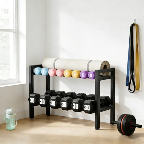 Dumbbell Storage Rack, Weight Rack for Dumbbells, 2 Tier Adjustable Kettlebell Rack Shelf Weight holder for Home Gym Heavy-Duty Space-Saving (Rack Only) - size: 32IN