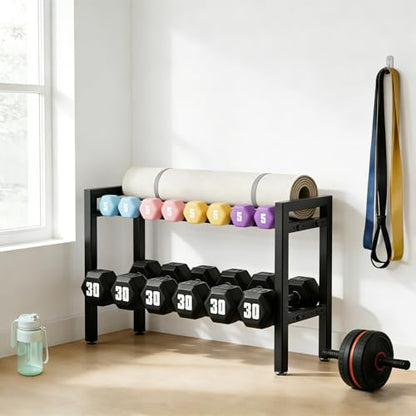 Dumbbell Storage Rack, Weight Rack for Dumbbells, 2 Tier Adjustable Kettlebell Rack Shelf Weight holder for Home Gym Heavy-Duty Space-Saving (Rack Only) - size: 32IN