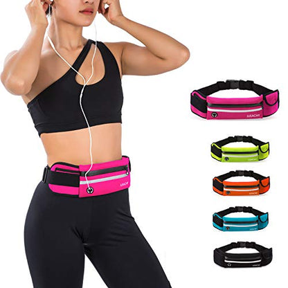Jueachy Running Belts for Women Waterproof Fanny Pack Running Waist Pouch Phone holder Adjustable Sports Money Belt with Headphone Port - color: Pink