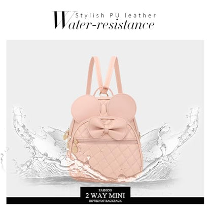 KL928 Girls Mini Backpack Bowknot Polka Dot Cute Small Daypacks Convertible Shoulder Bag Purse for Women - color: Dx-apricot