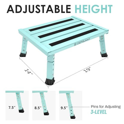 Adjustable Height Aluminum RV Step, Stable Foldable Platform Step Stool, Supports Up to 1,000 lb, Non-Slip Rubber Feet and Platform Mat, Easy to Carry (Green) - color: Green