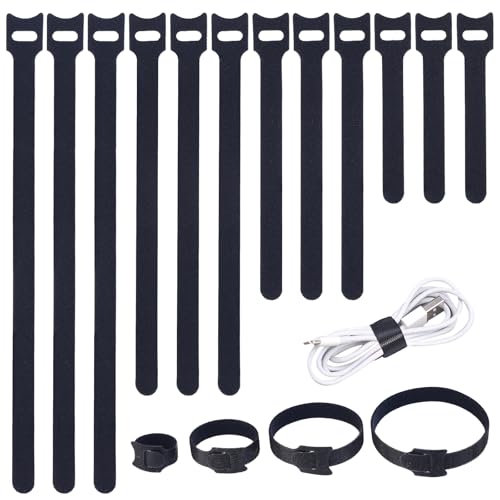 MVYC 200PCS Reusable Cable Ties Wire Ties Cord Organizer Cable Organizer Adjustable Cable Management Black 4+6+8+10 inch - size: 4+6+8+10 Inch (Black)