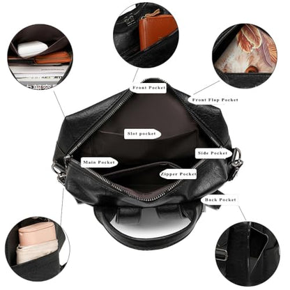 Fashion PU Leather Backpack Purse for Women Travel Backpack Bag with Tassel Ladies Shoulder Handbags Casual Daypack - color: Dark Black
