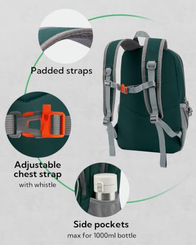 WATERFLY 12L Small Hiking Backpack: Day Pack Lightweight Travel Bag Camping Fitness Cycling Outdoor Sports Daypack For Women Men - color: Dark Green