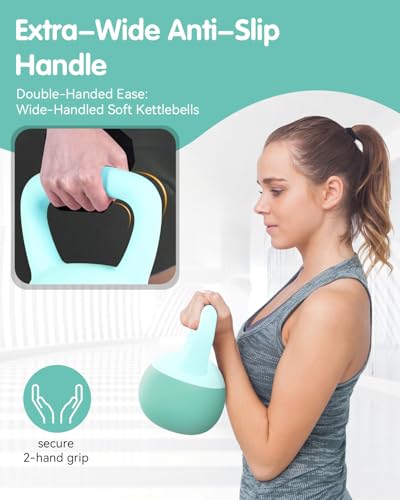 Soft Kettlebell - Cushioned Impact-Resistant Base and Anti-Slip, Kettle bell Anti-Slip Grip Weight for Home Workouts, Safe Strength Training Kettlebells Sets for Women & Men, With Non-slip Gloves - color: Green