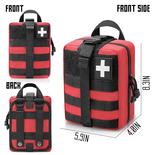 1000D Molle Ifak Pouch Rip Away, Tactical Tear Away Medical Pouch Empty, Military First Aid Pouch Bag Only for Camping Hiking Travel - color: Red