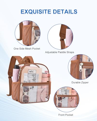 Clear Backpack for Stadium Events, 12x12x6 Small Clear Plastic bag with Reinforced Straps for Game Security Festival Concert - color: Coffee Brown