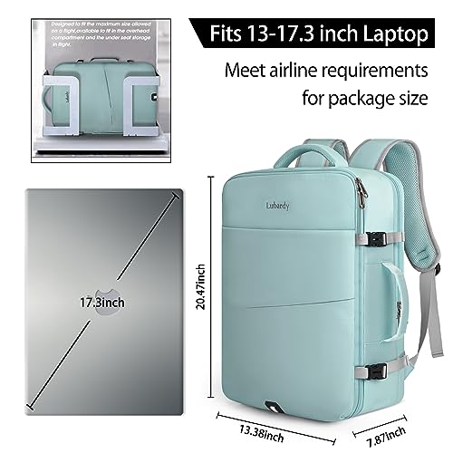 Lubardy Travel Backpack for Men Women 17 Inch Flight Approved Carry on Backpack Waterproof Large 40L Luggage Daypack Business College Weekender Overnight Laptop Backpack with 3 Packing Cubes, Green - color: Green(backpack With 3 Packing Cubes)