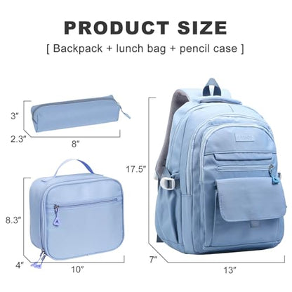 Phaoullzon Teen Girls School Backpack with Lunch Box for Boys, College Aesthetic Laptop Bookbag for Women,Blue - color: Blue