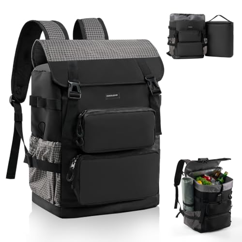 Odoland 2-in-1 Cooler Backpack with Removable Insulated Bag, 26L Leak-Proof Dry Wet Separation Backpack with 9L Cooler (20 Cans) for Beach Picnic Camping Day Trip, Lunch Diaper Bag for Men Women - color: Black