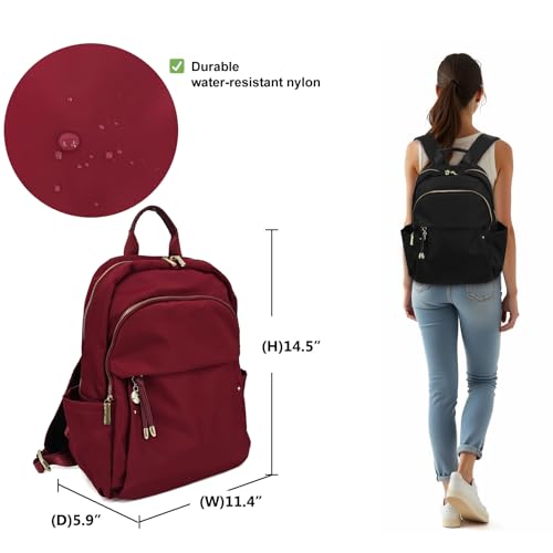 M-ioi-M Medium Backpack Purse for Women, Fashion Nylon Daypack with Gold Hardware, Lightweight Water-Resistant Rucksack for College, Work, Travel, Everyday Use, Fits 13–14" Laptop (Berry Red,Medium) - color: Berry Red,medium