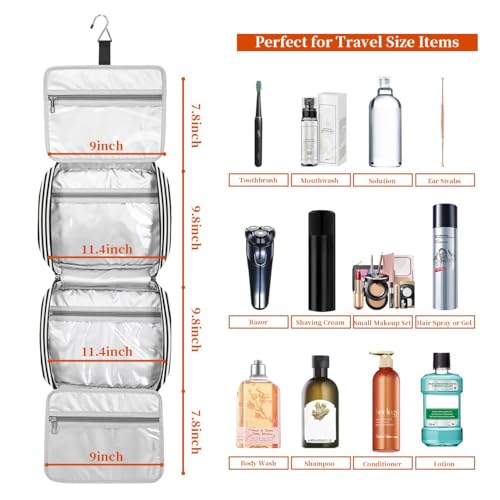 Bosidu Hanging Travel Toiletry Bag,Large Capacity Cosmetic Travel Toiletry Organizer for Women with 4 Compartments & 1 Sturdy Hook,Perfect for Travel/Daily Use/Christmas - color: M-black