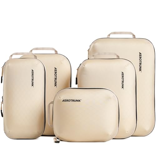 Aerotrunk Ultralight Compression Packing Cubes - Lightweight Travel Organizers for Suitcases and Luggage (6-Pack, Beige) - color: Beige, size: 6-Pack
