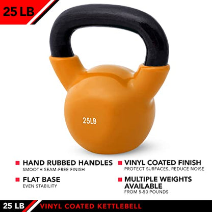 JFIT Kettlebell Weights Vinyl Coated Iron - style: 25lb (Orange)