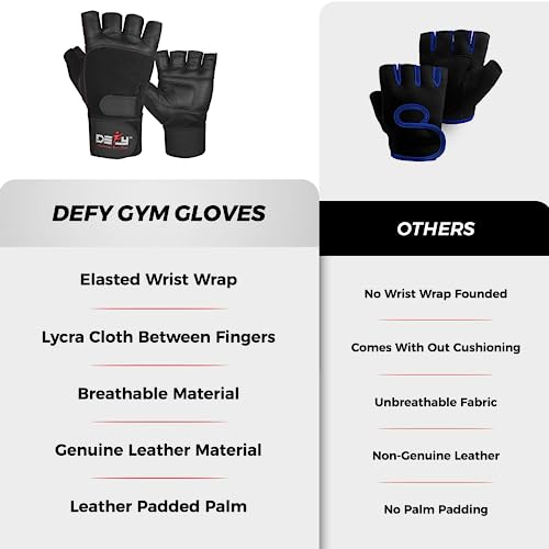 DEFY Padded Weight Lifting Gloves with 13" Long Wrist Wrap Genuine Leather Gym Gloves for Power Lifting, Cross Training, Workout Black - size: Large