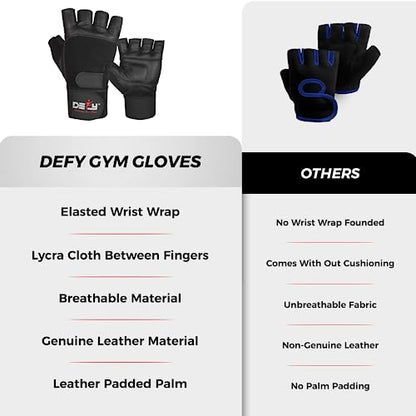DEFY Padded Weight Lifting Gloves with 13" Long Wrist Wrap Genuine Leather Gym Gloves for Power Lifting, Cross Training, Workout Black - size: Large