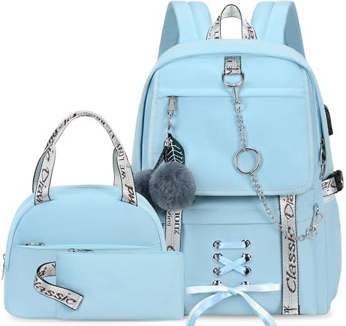 Spotted Tiger School Backpack for Girls Backpack with Lunch Box Backpacks for Teen Girl Backpacks School Bag Bookbag (Blue) - color: Blue