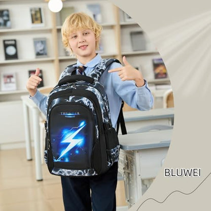 Boys Backpack for Kids Elementary School Bags Lightning Teens Durable Bookbag (black) - style: Black