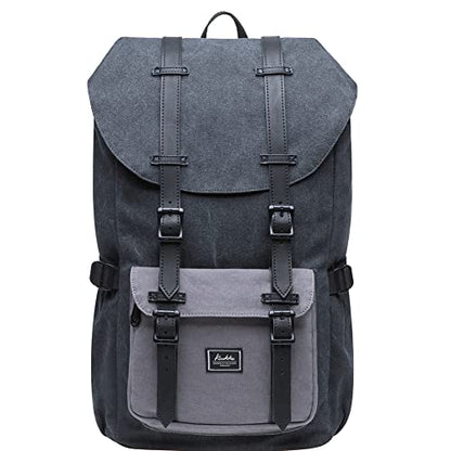 KAUKKO Laptop Outdoor Backpack Traveling Daypack Hiking Rucksack Large Capacity Bag Fits 15.6" (E5-1BG) - color: E5-1canvas Blackgrey