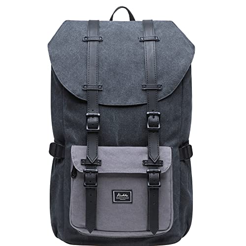 KAUKKO Laptop Outdoor Backpack Traveling Daypack Hiking Rucksack Large Capacity Bag Fits 15.6" (E5-1BG) - color: E5-1canvas Blackgrey